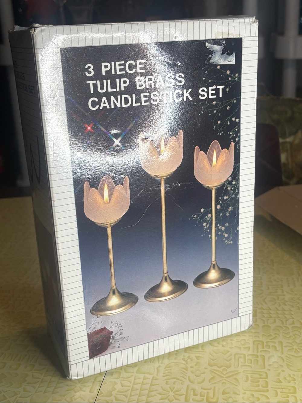 Vintage 3-Piece Tulip Brass Candlestick Set - Gold